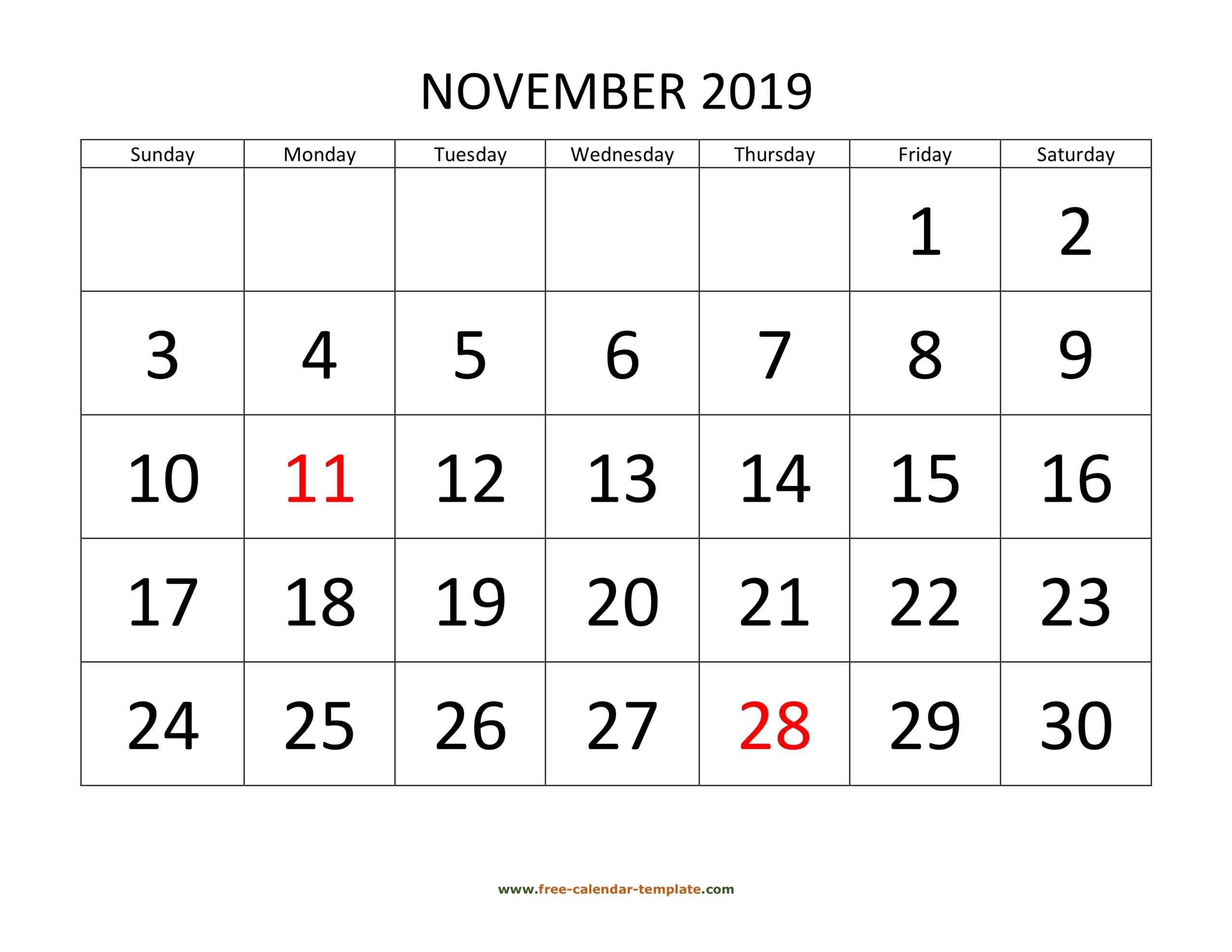 free printable november 2019 calendar