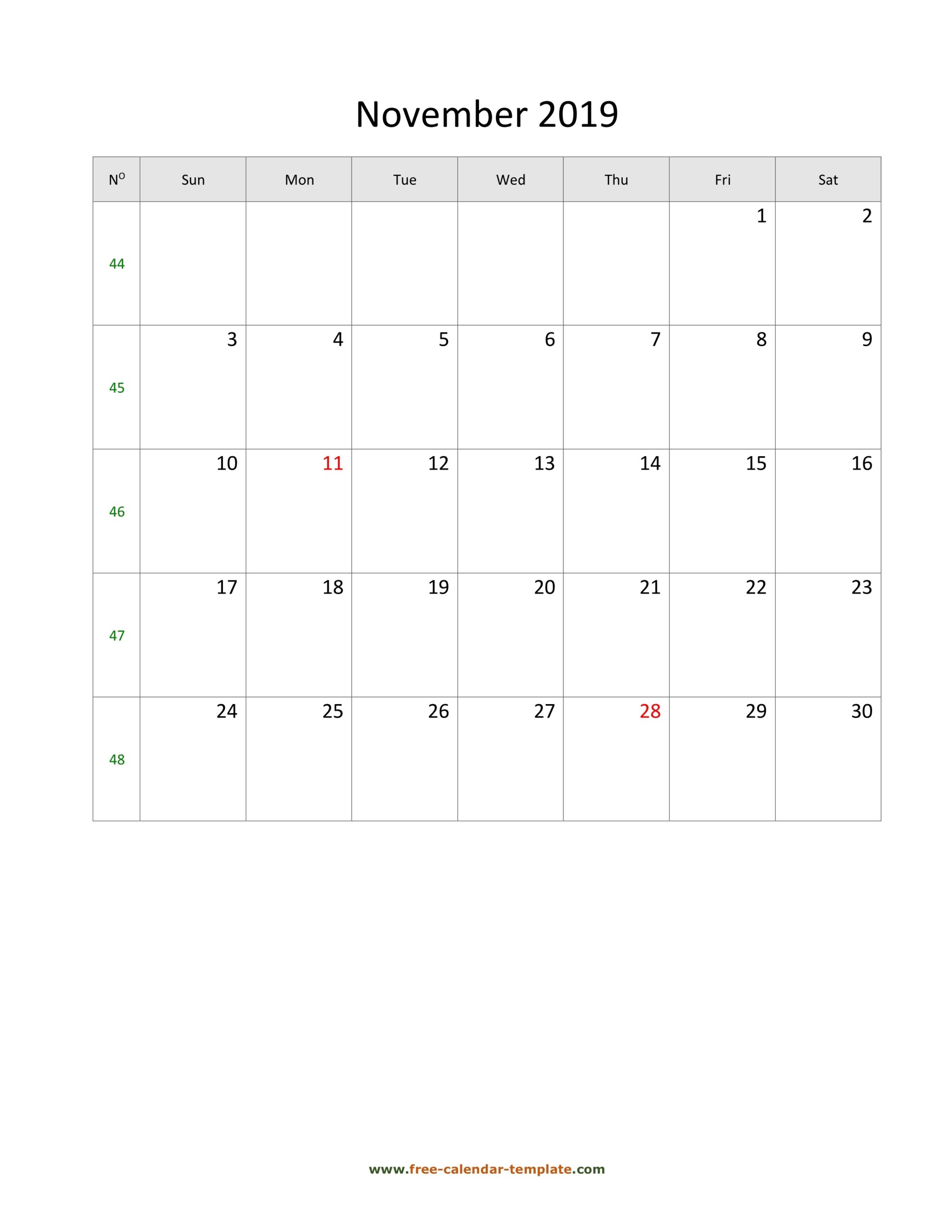 free printable november 2019 calendar