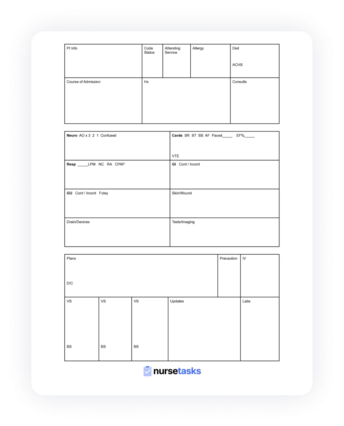 free printable nurse report sheets