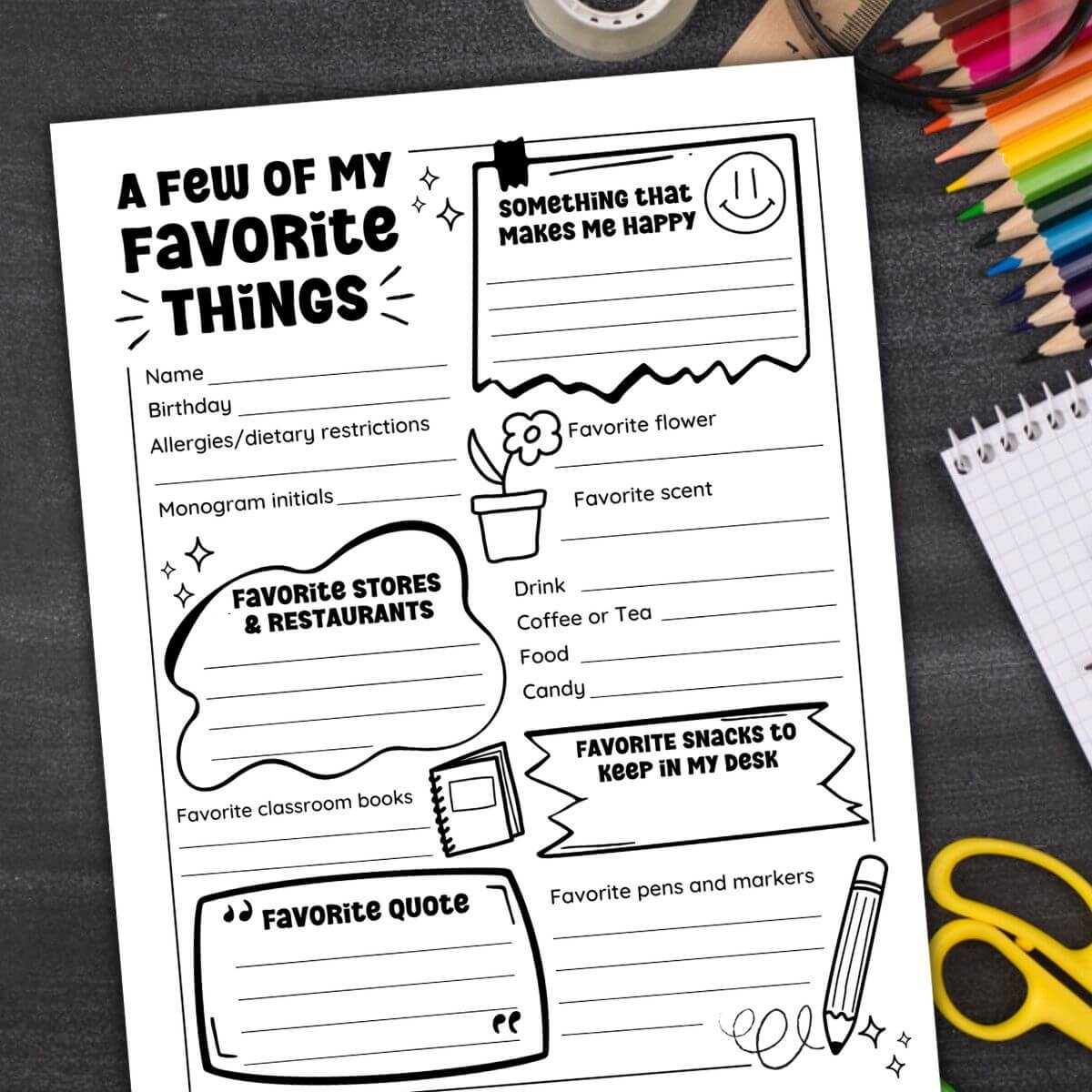 free printable teacher favorite things