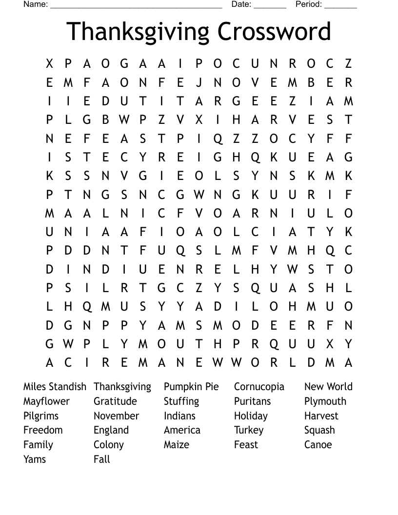 thanksgiving crossword free printable
