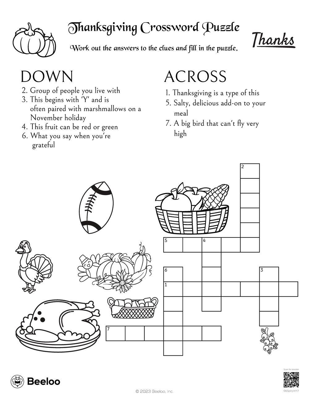 thanksgiving crossword free printable