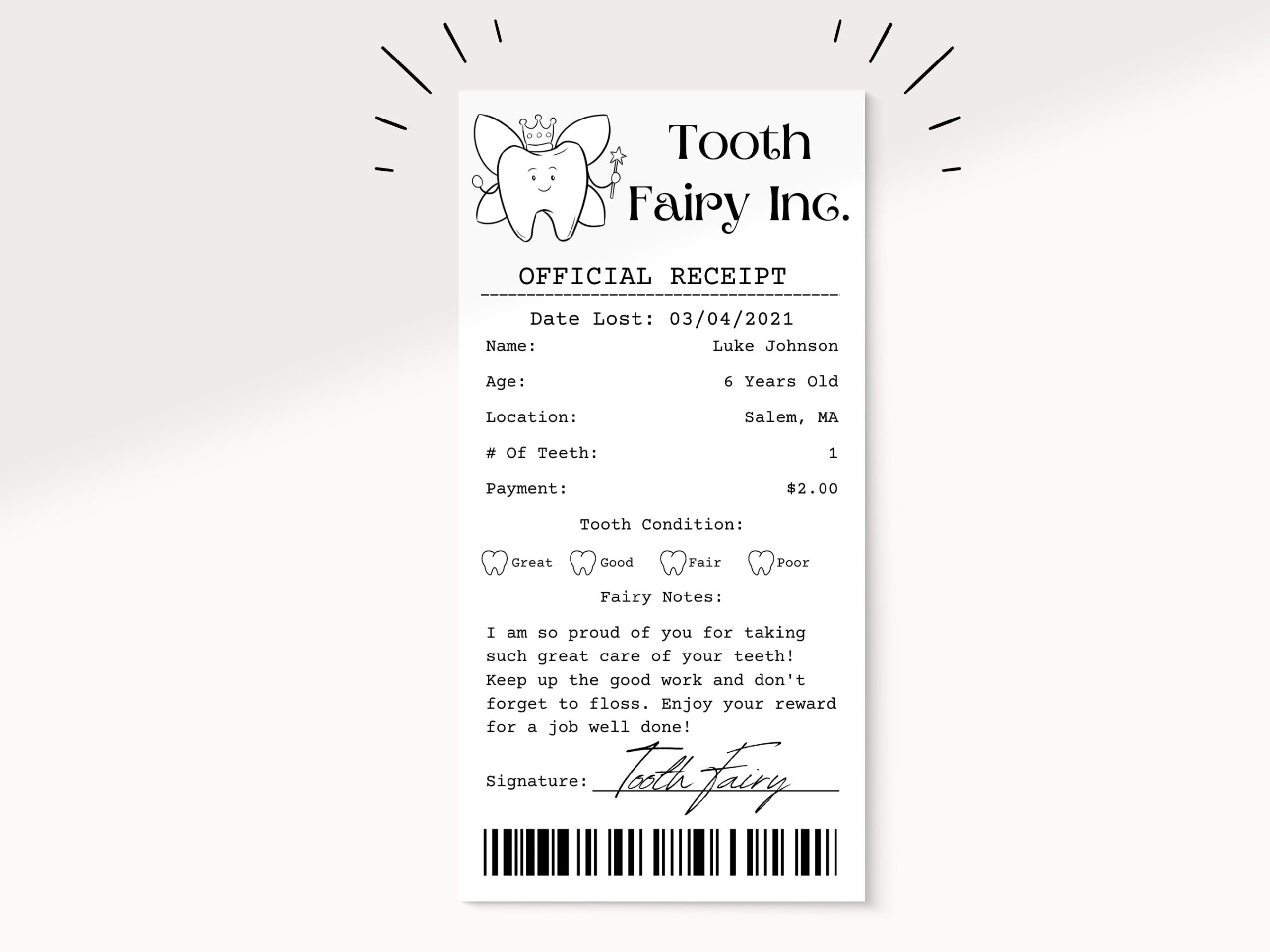 free tooth fairy receipt printable