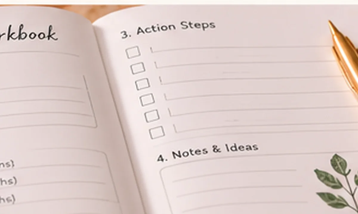 Guided printable workbook pages representing digital product terms and usage