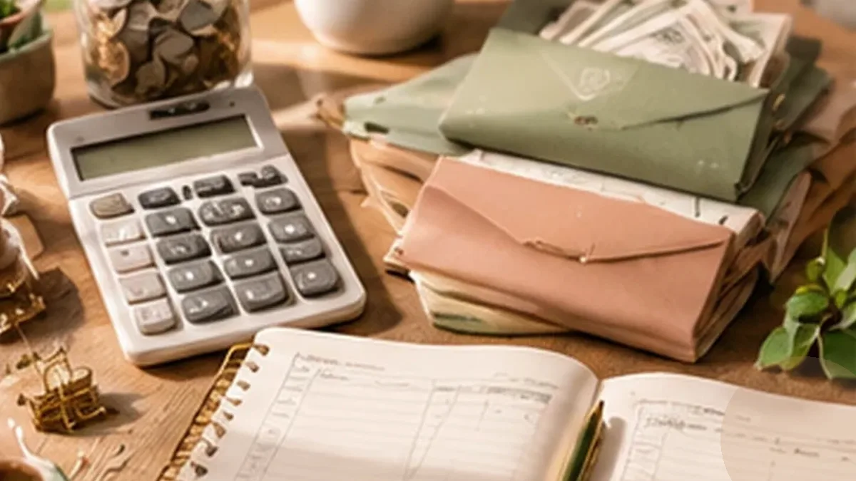 Warm organized lifestyle scene for cash envelope budgeting printables