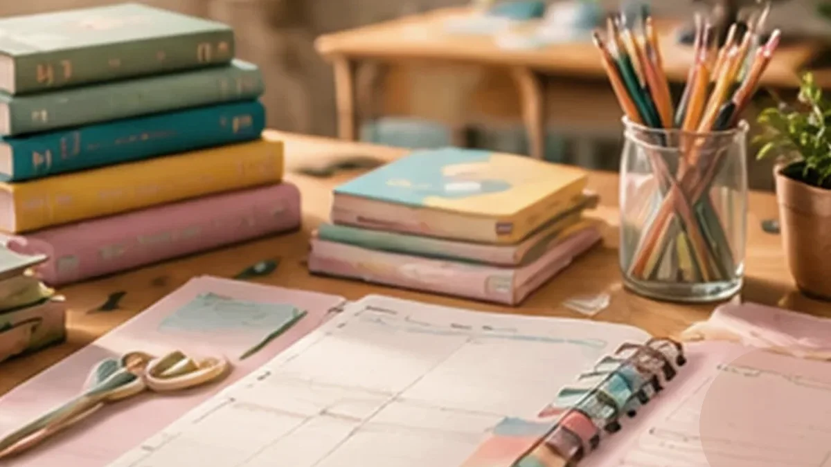 Warm organized lifestyle scene for college & university planner printables