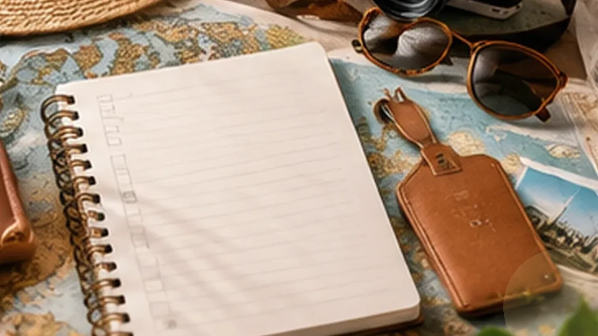 Warm organized lifestyle scene for cruise vacation planning printables