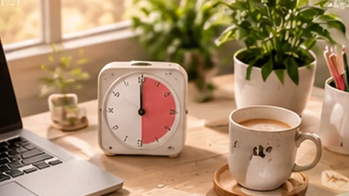 Warm organized lifestyle scene for focus & deep work printables