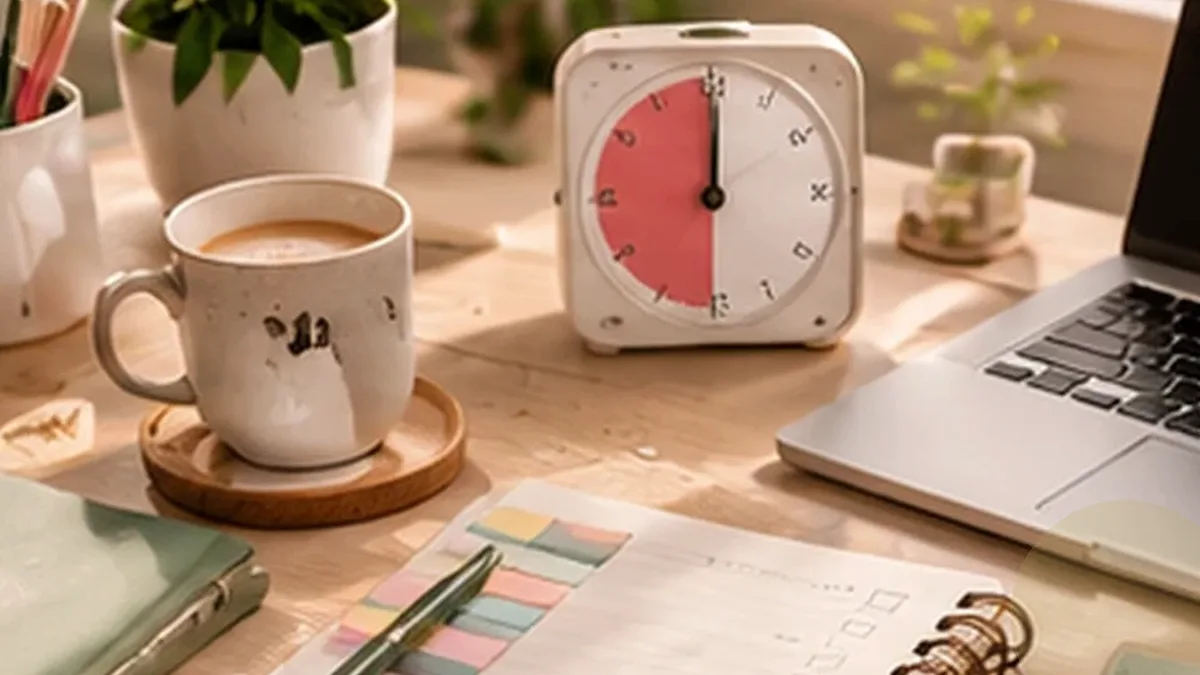 Warm organized lifestyle scene for goal accountability & progress reviews printables