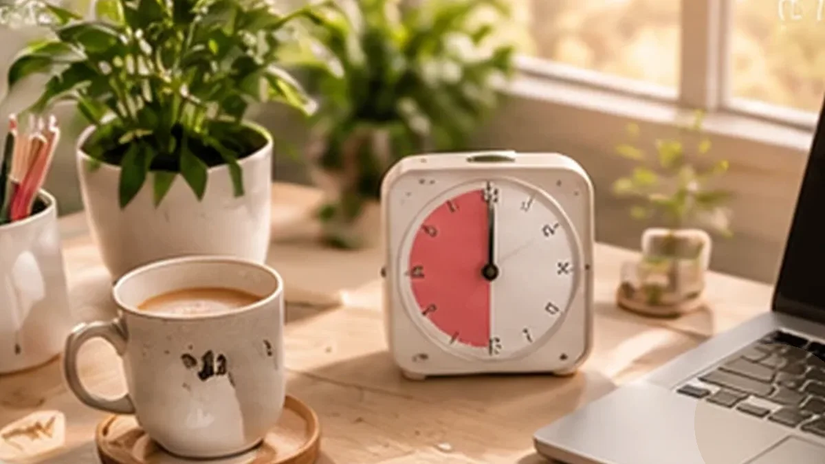Warm organized lifestyle scene for habit building & routine management printables