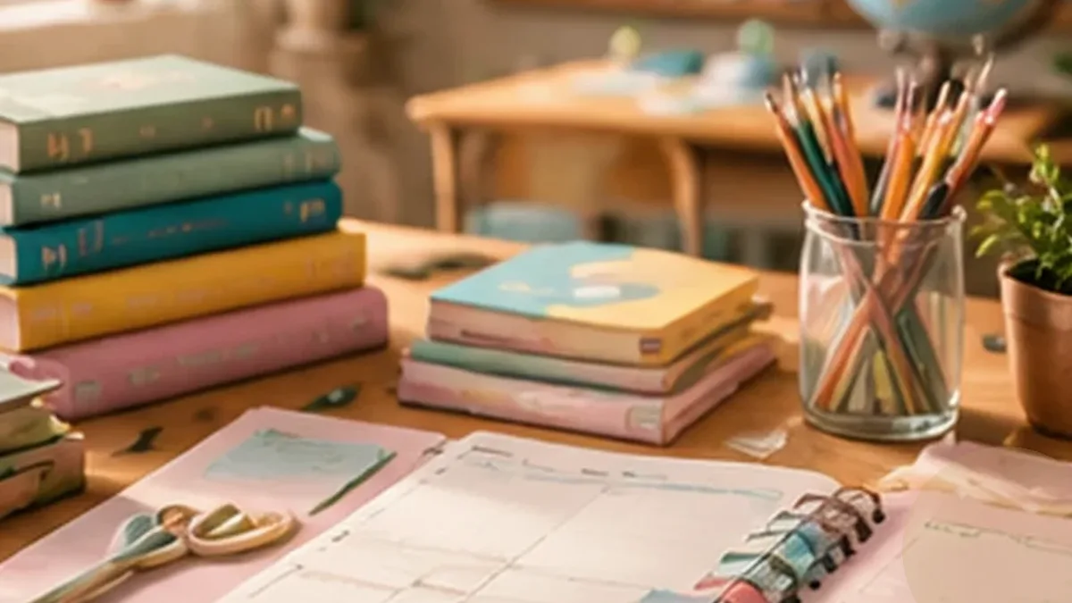 Warm organized lifestyle scene for language learning & vocabulary printables