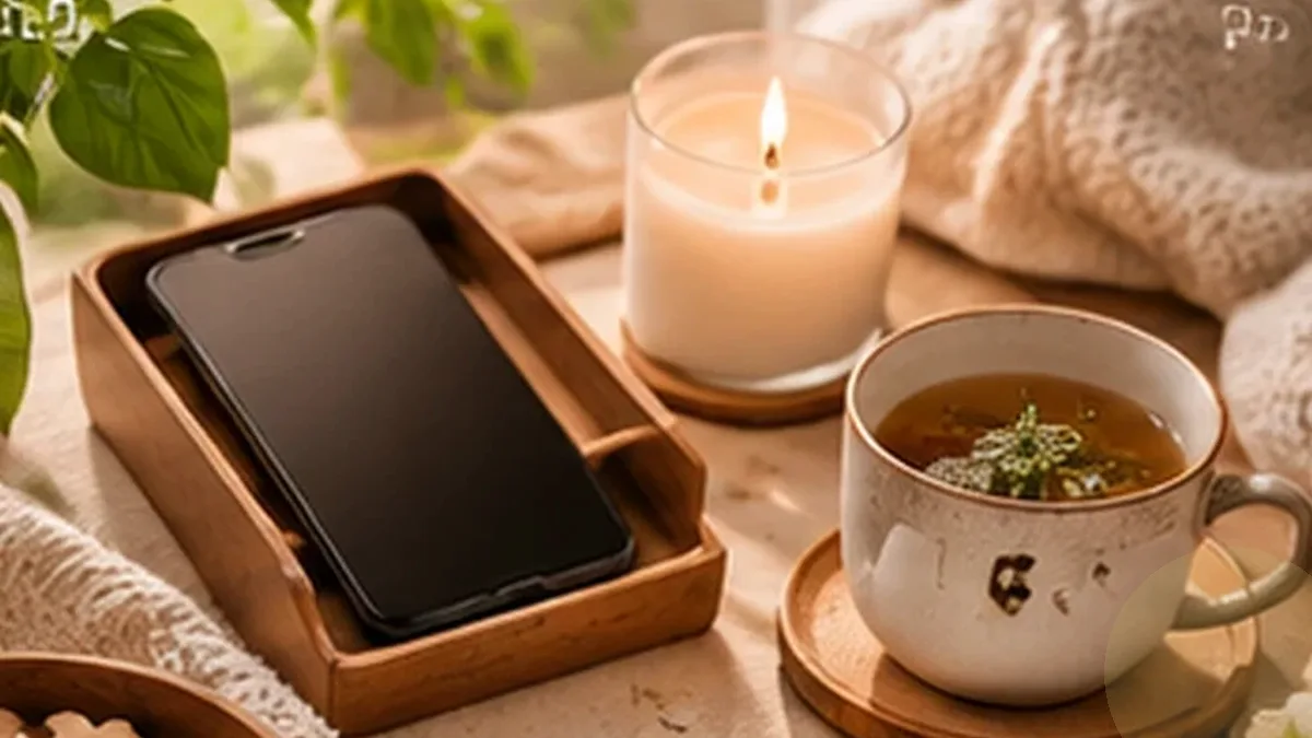 Warm organized lifestyle scene for mindfulness & meditation printables