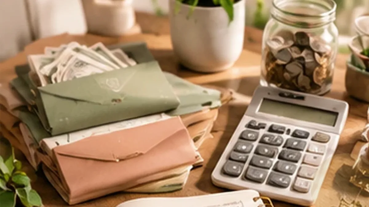 Warm organized lifestyle scene for savings challenges & sinking funds printables