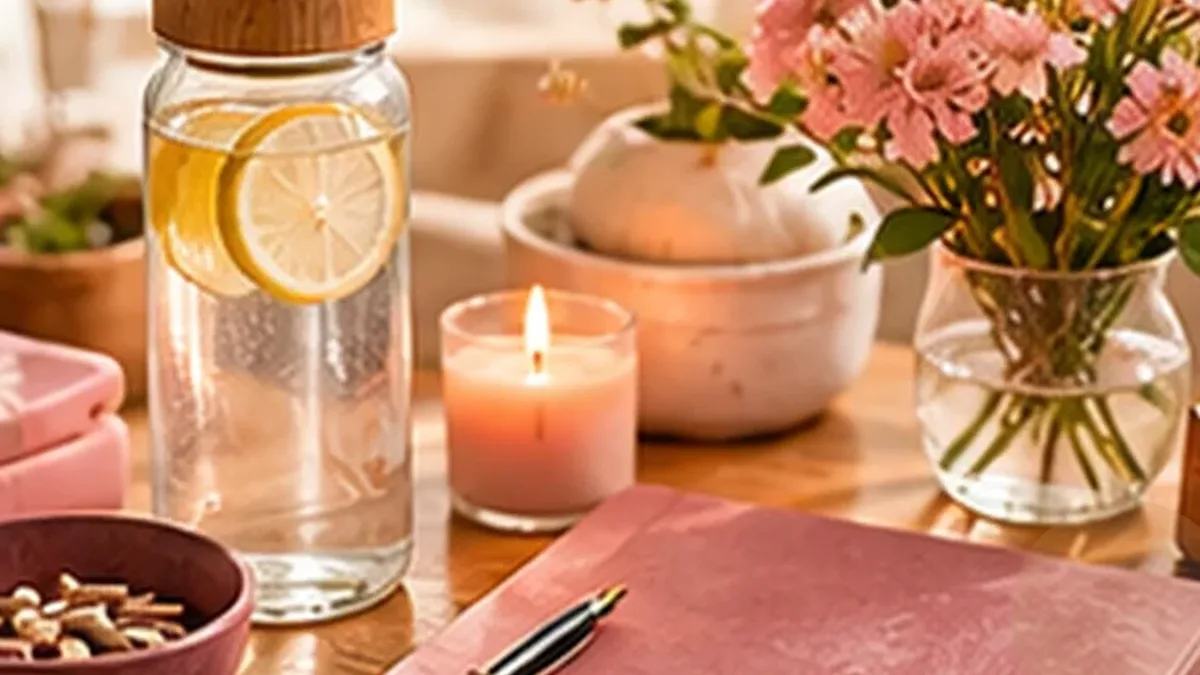 Warm organized lifestyle scene for strength training & gym progress printables