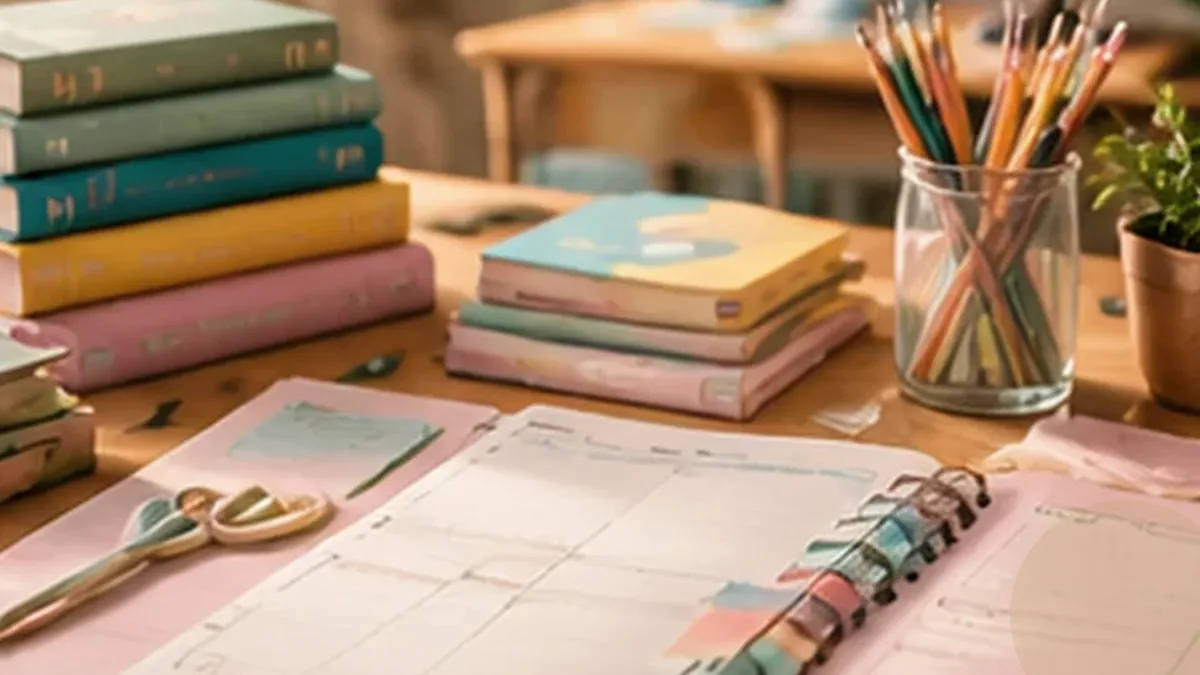 Warm organized lifestyle scene for student academic planner printables