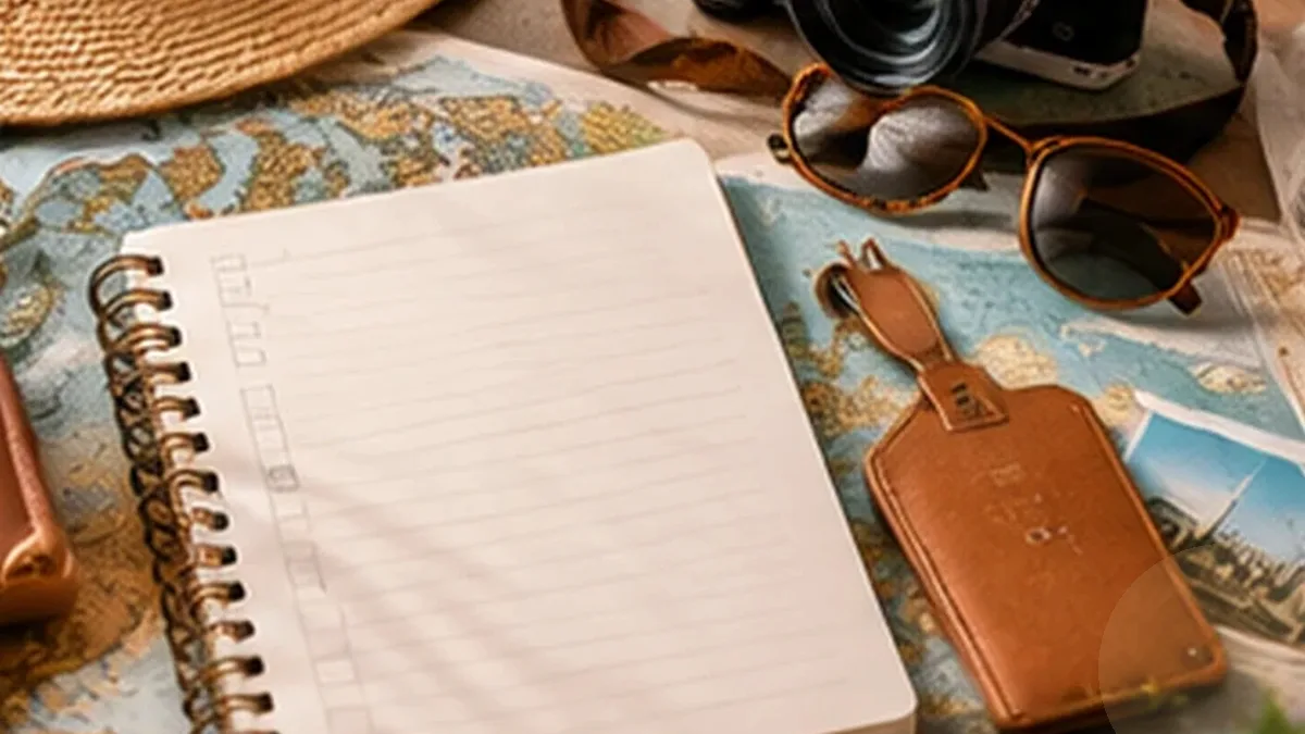 Warm organized lifestyle scene for travel budget & expense tracking printables