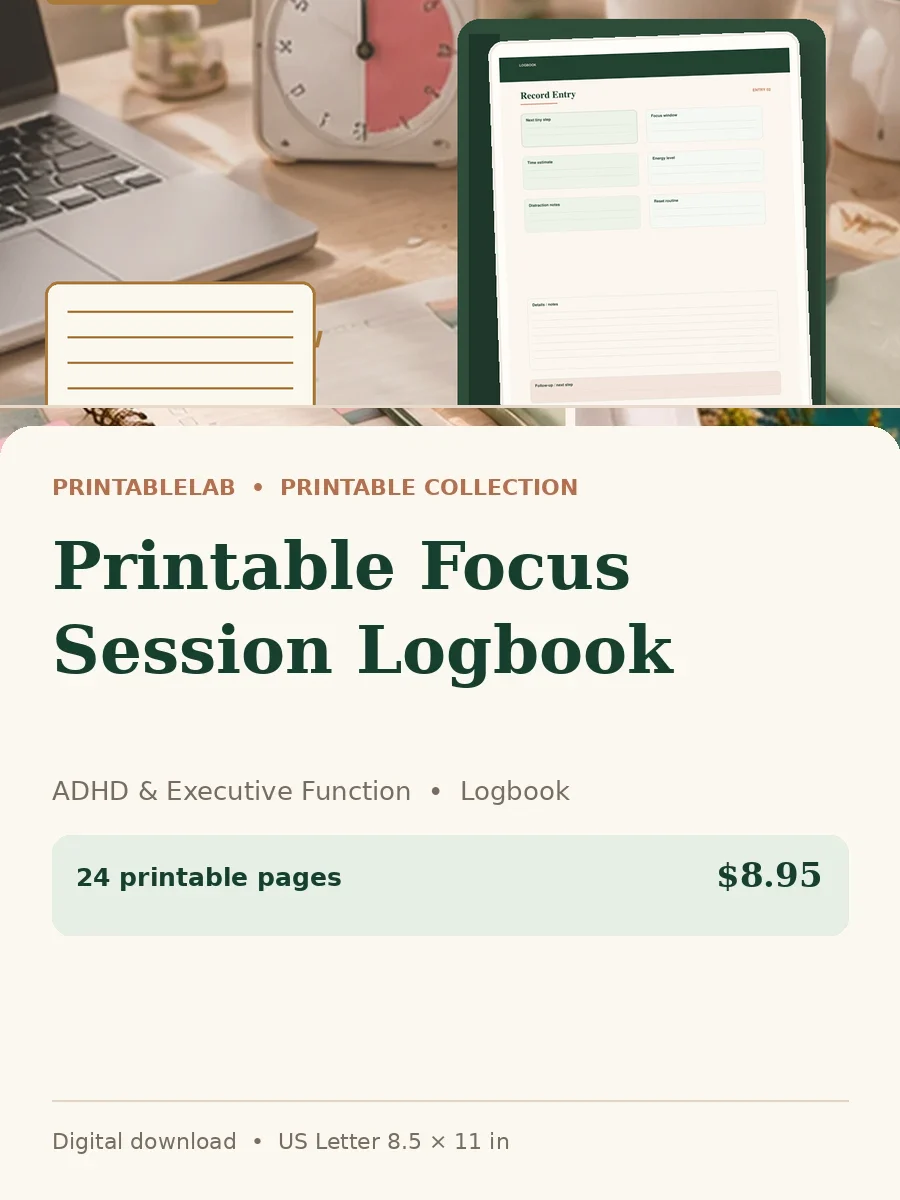 Printable Focus Session Logbook cover
