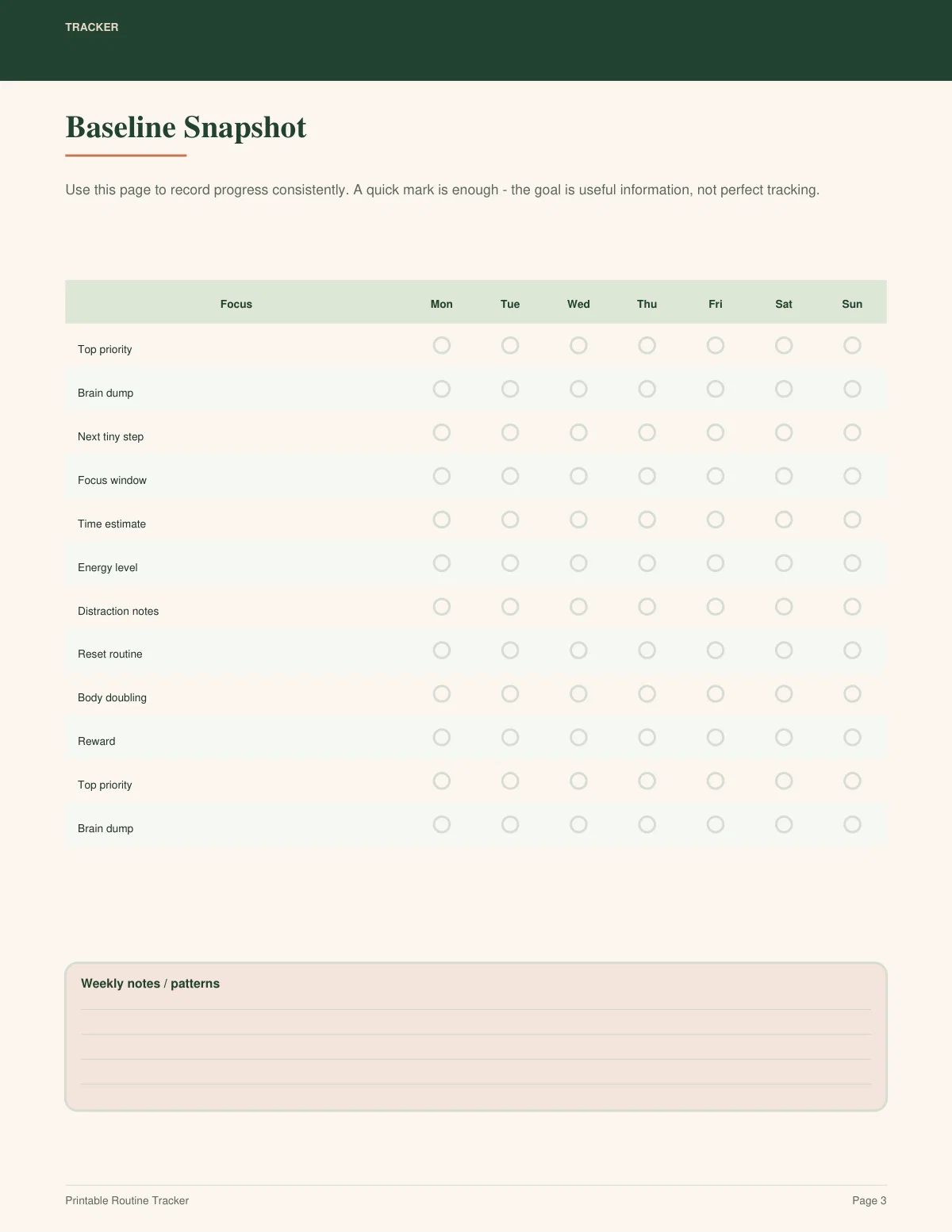 Printable Routine Tracker preview 2