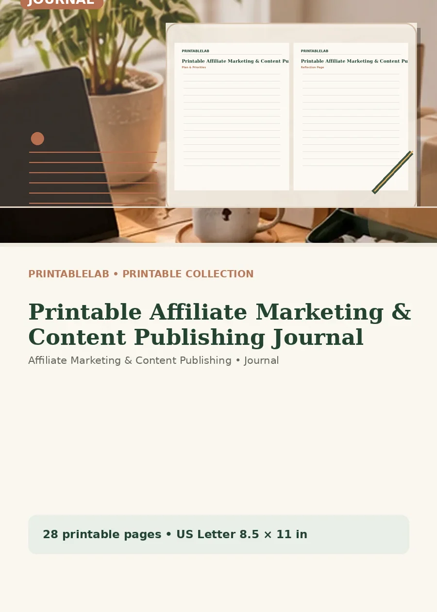 Printable Affiliate Marketing & Content Publishing Journal cover