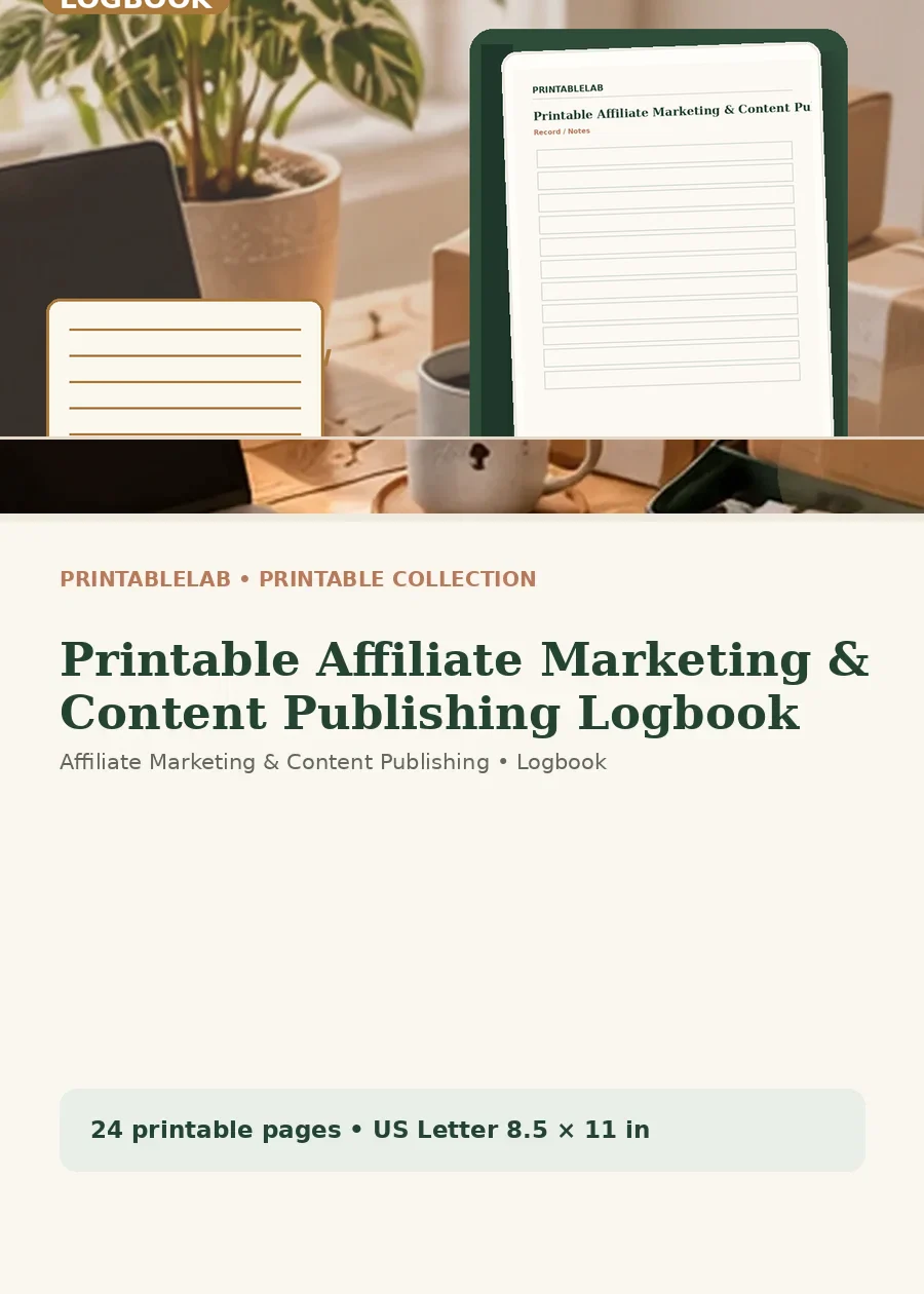Printable Affiliate Marketing & Content Publishing Logbook cover