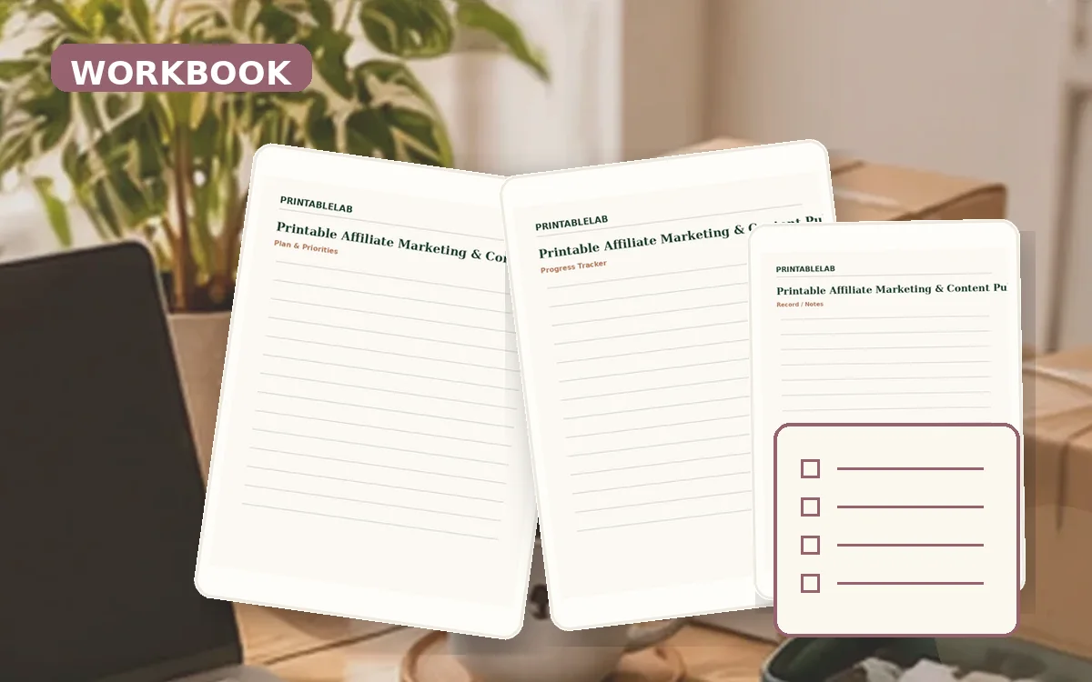 Printable Affiliate Marketing & Content Publishing Workbook cover