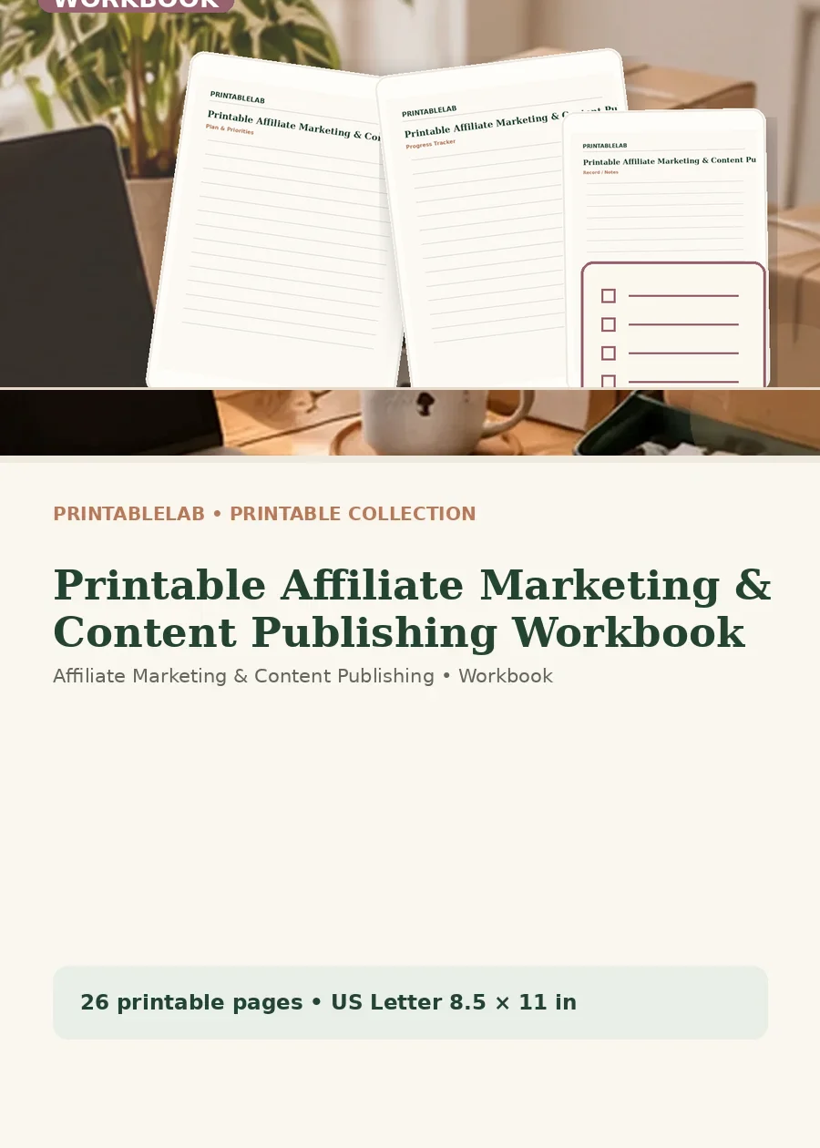 Printable Affiliate Marketing & Content Publishing Workbook cover