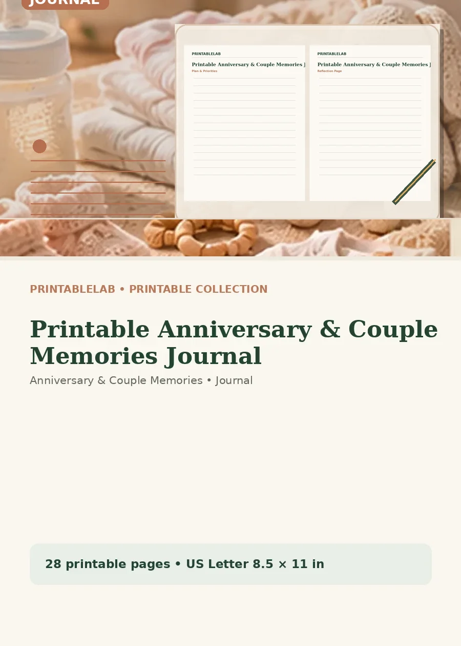 Printable Anniversary & Couple Memories Journal cover