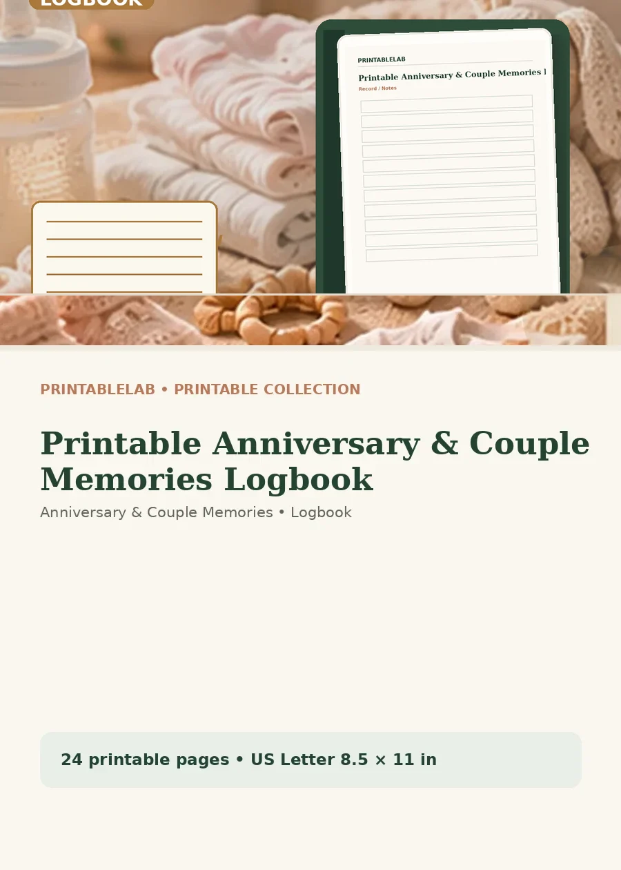 Printable Anniversary & Couple Memories Logbook cover