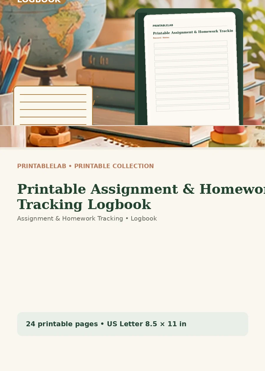 Printable Assignment & Homework Tracking Logbook cover