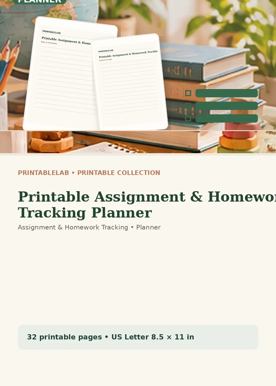 Printable Assignment & Homework Tracking Planner cover