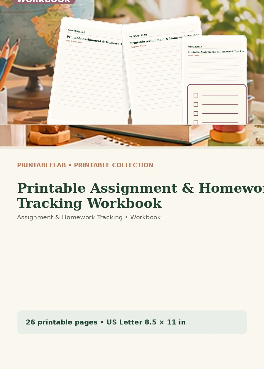 Printable Assignment & Homework Tracking Workbook cover