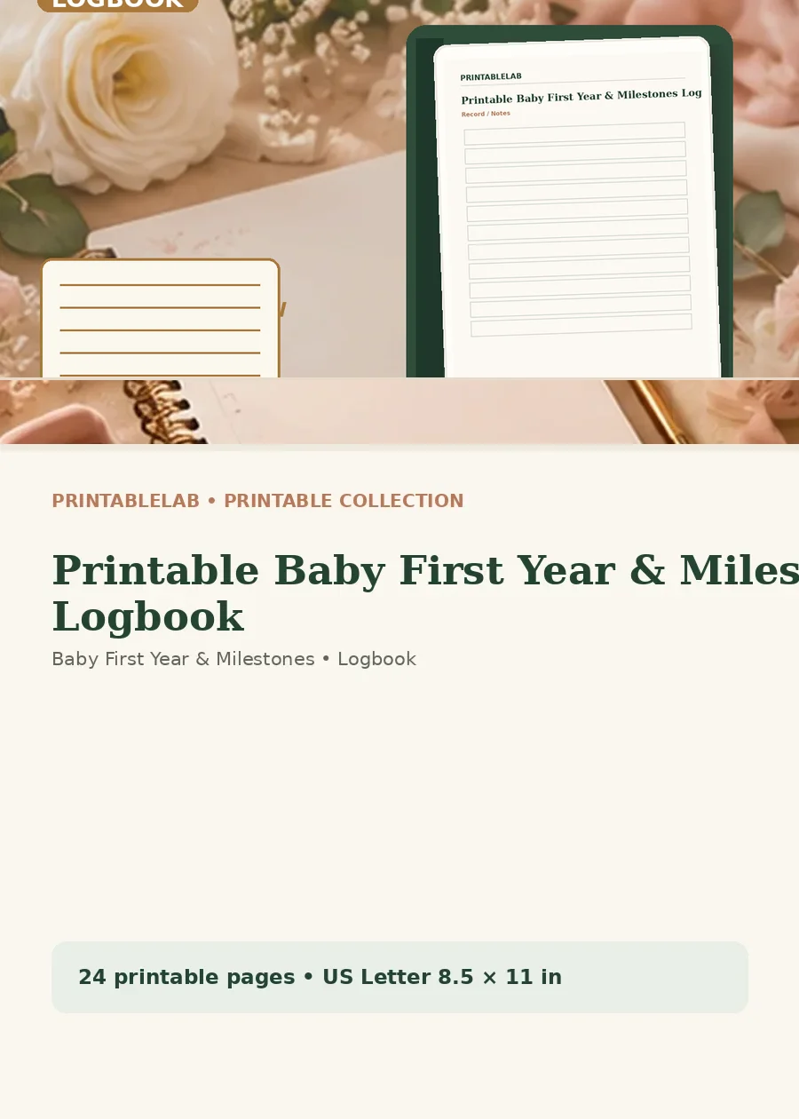 Printable Baby First Year & Milestones Logbook cover