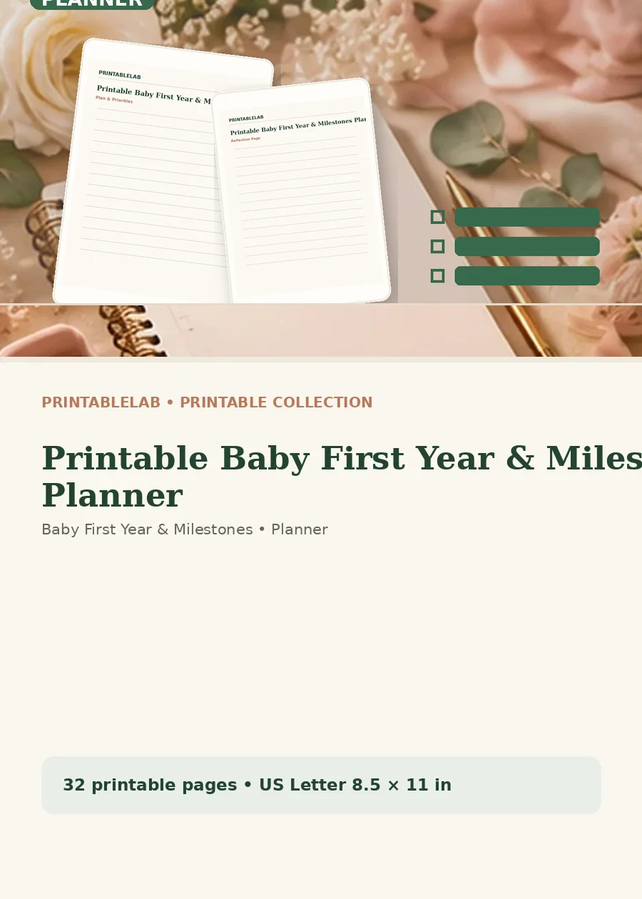 Printable Baby First Year & Milestones Planner cover