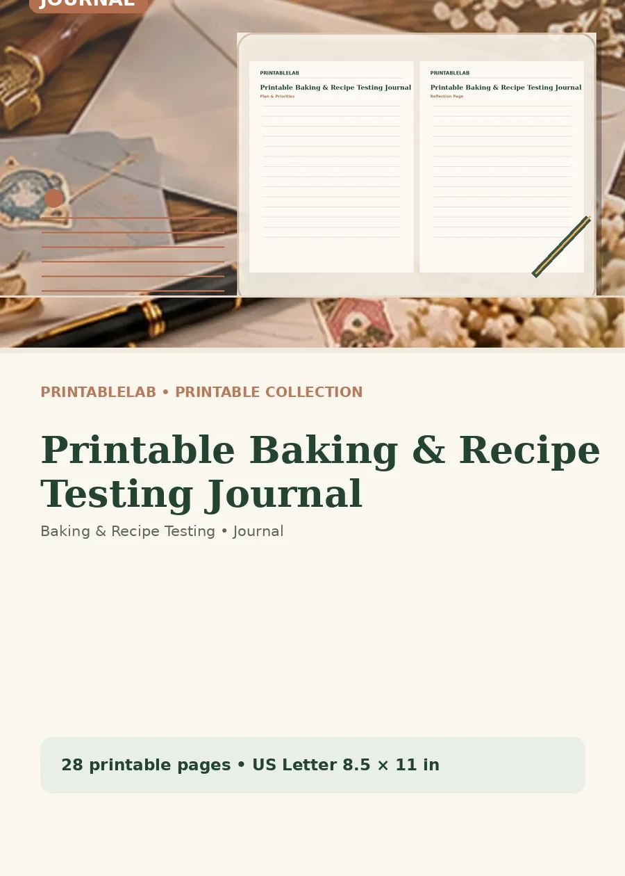 Printable Baking & Recipe Testing Journal cover