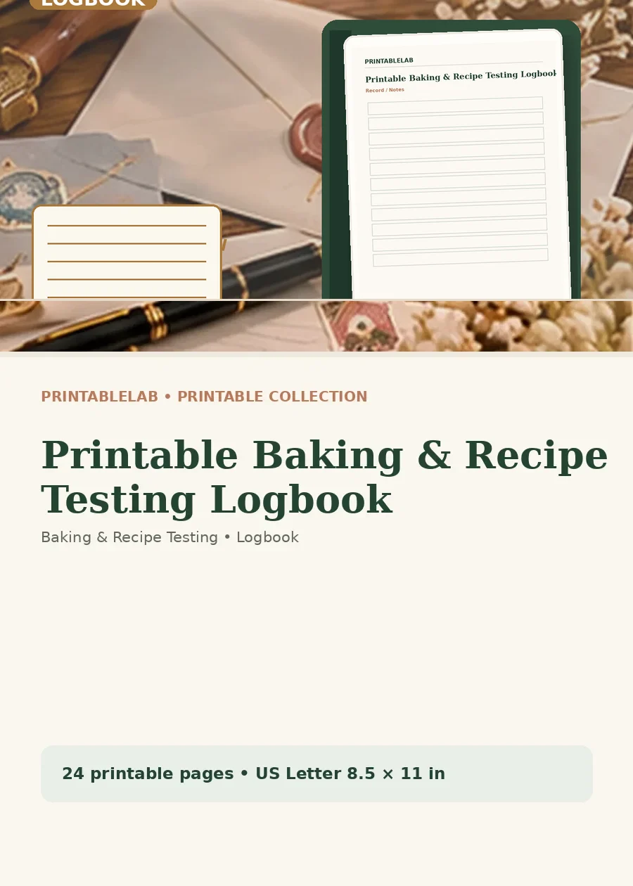Printable Baking & Recipe Testing Logbook cover