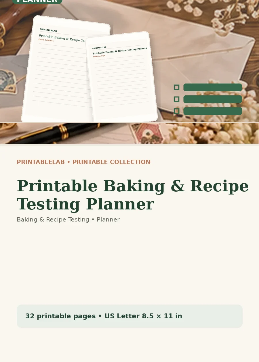 Printable Baking & Recipe Testing Planner cover