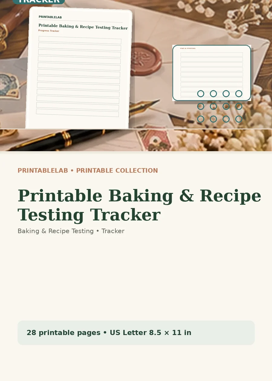 Printable Baking & Recipe Testing Tracker cover