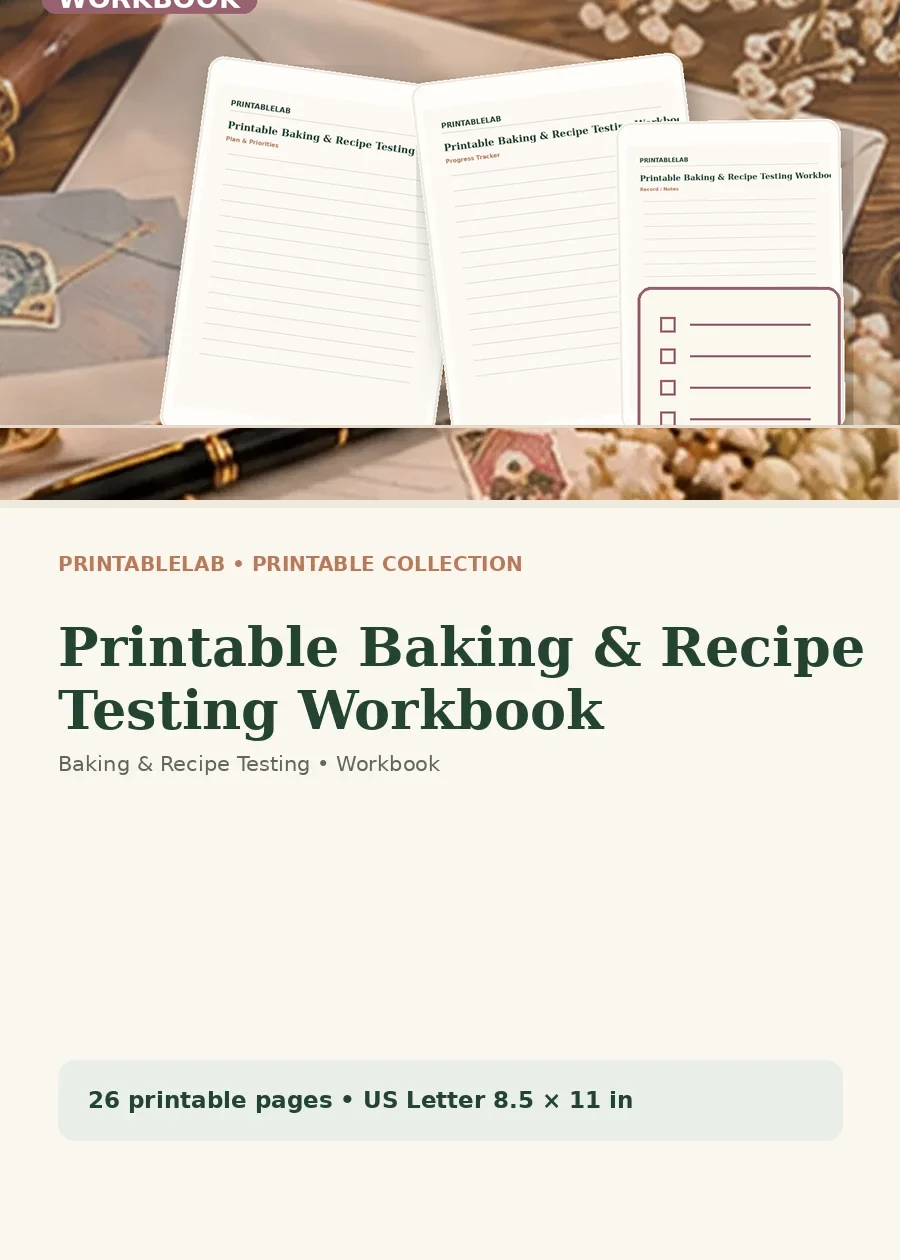 Printable Baking & Recipe Testing Workbook cover