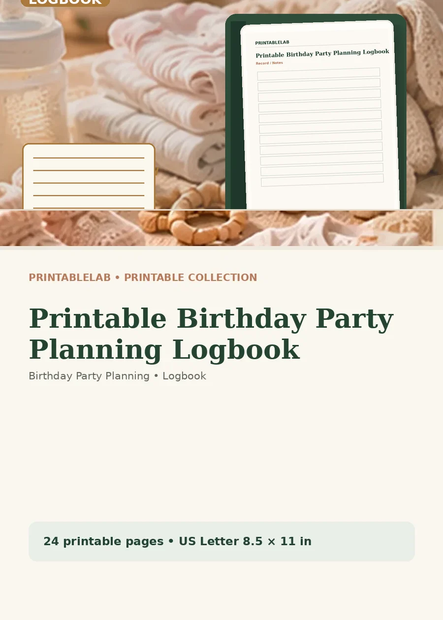 Printable Birthday Party Planning Logbook cover