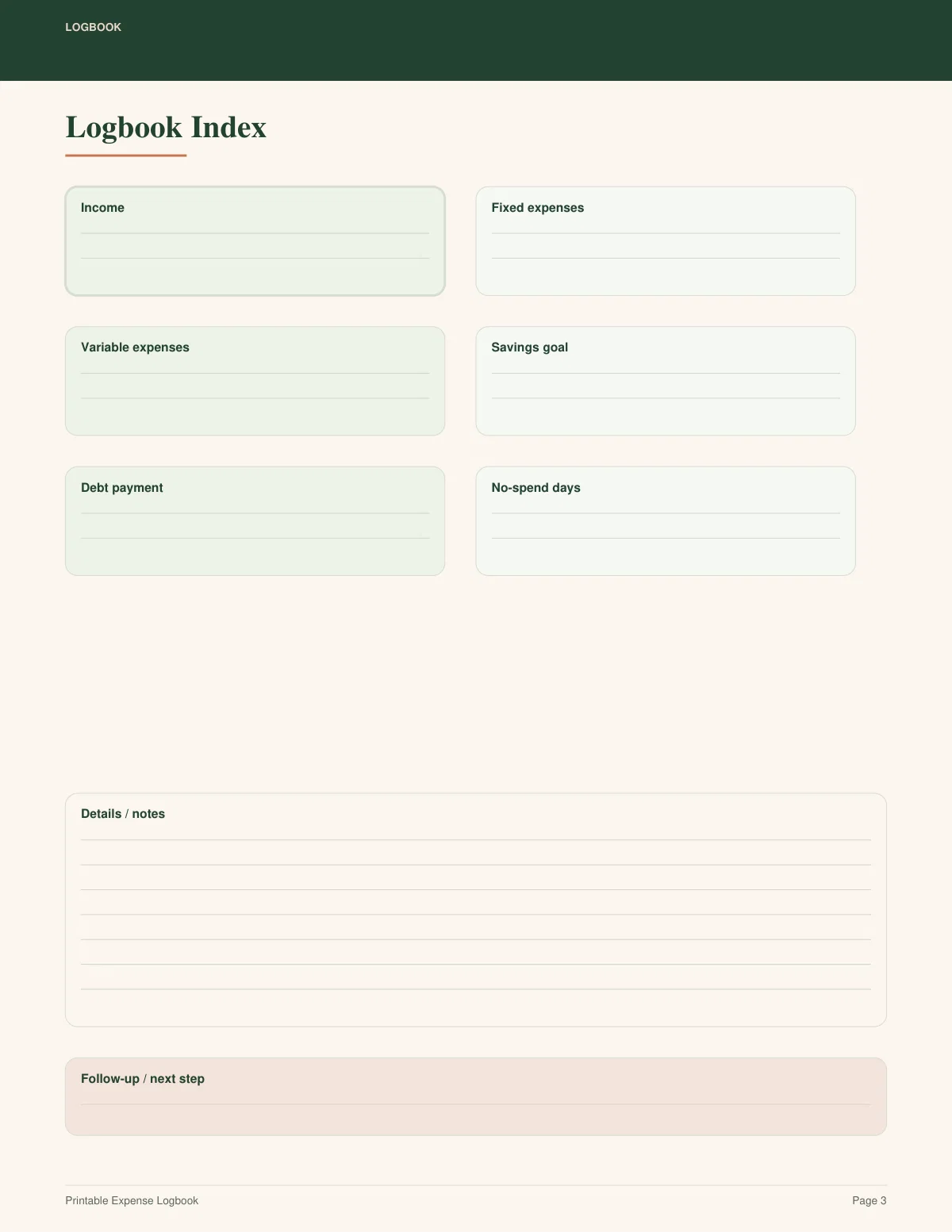 Printable Expense Logbook preview 2