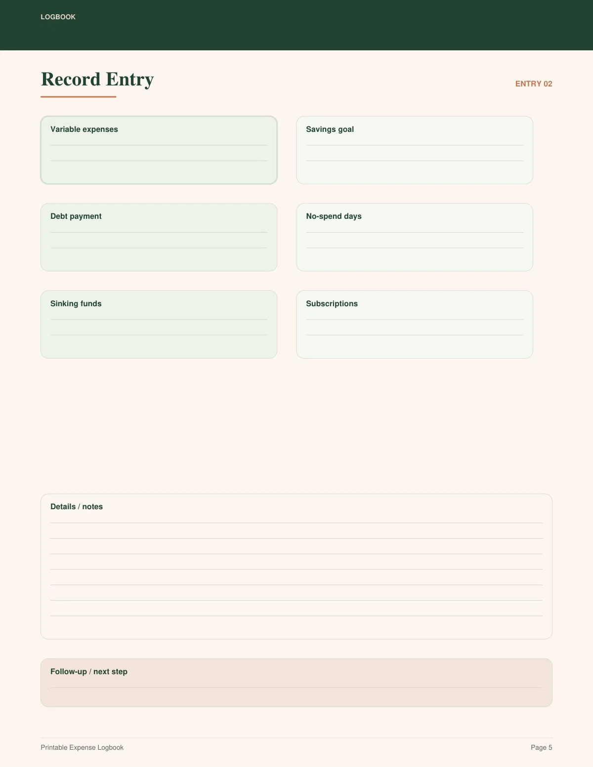 Printable Expense Logbook preview 4