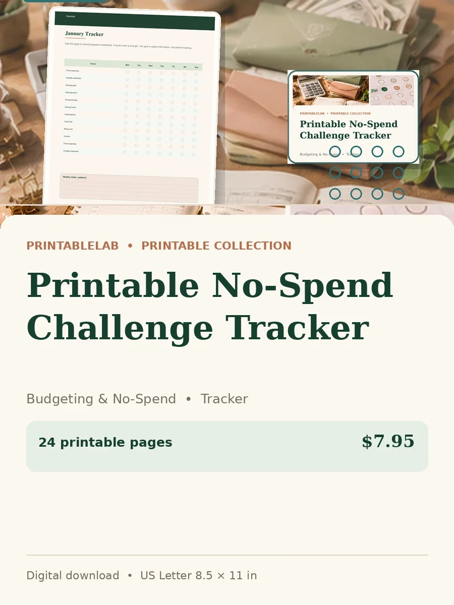 Printable No-Spend Challenge Tracker cover
