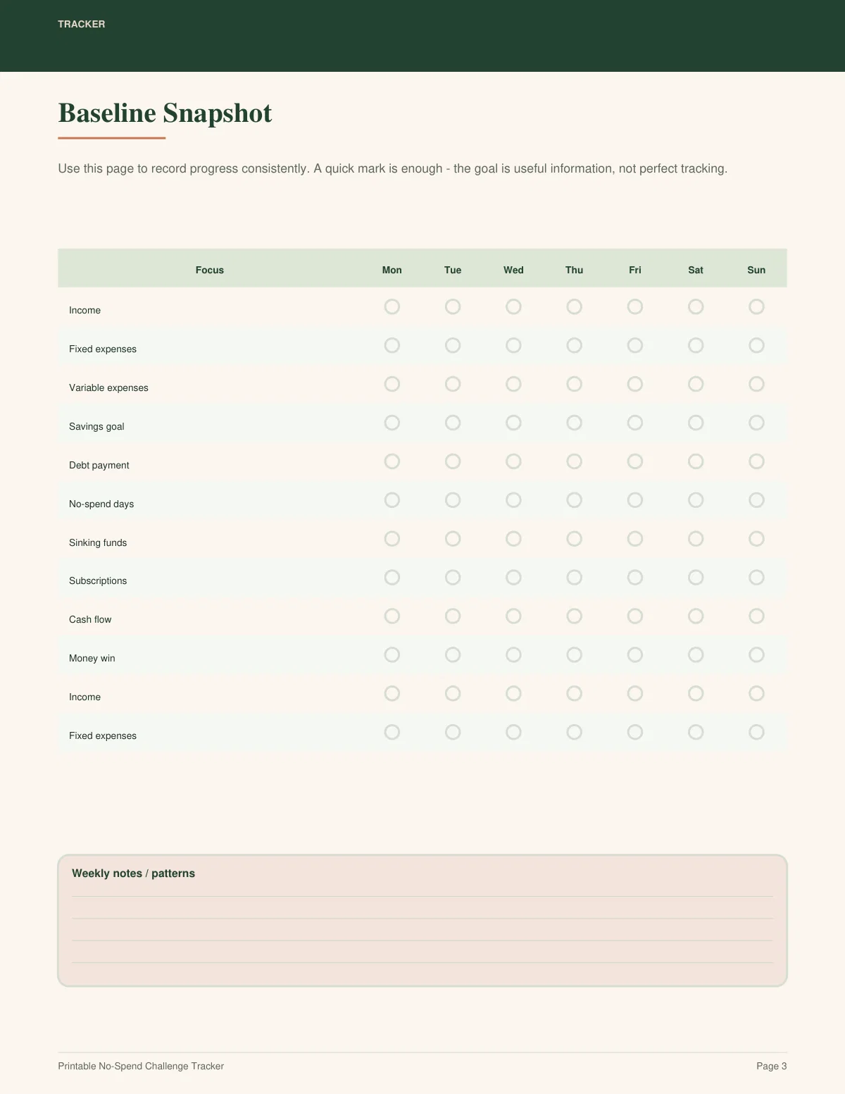 Printable No-Spend Challenge Tracker preview 2