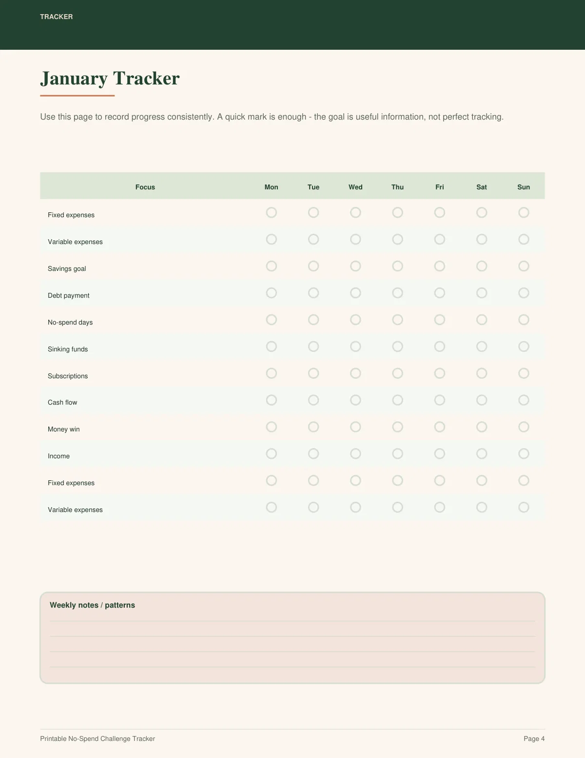 Printable No-Spend Challenge Tracker preview 3