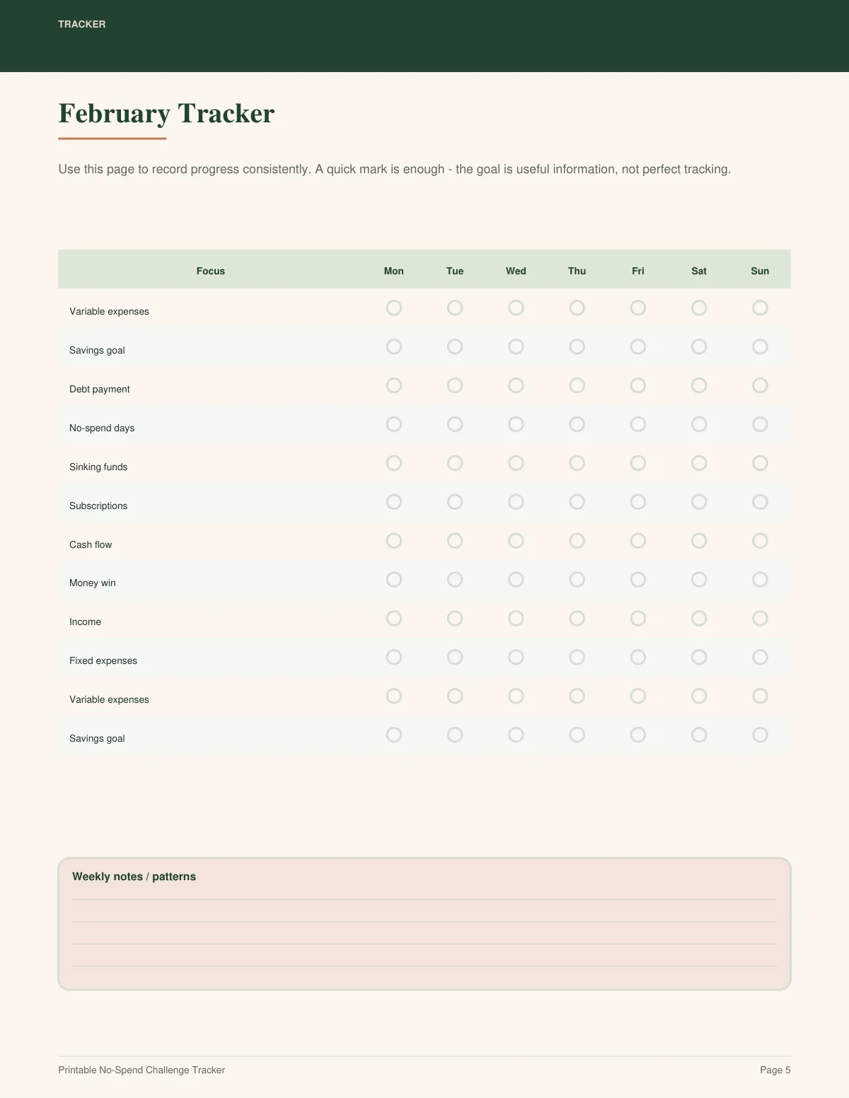 Printable No-Spend Challenge Tracker preview 4