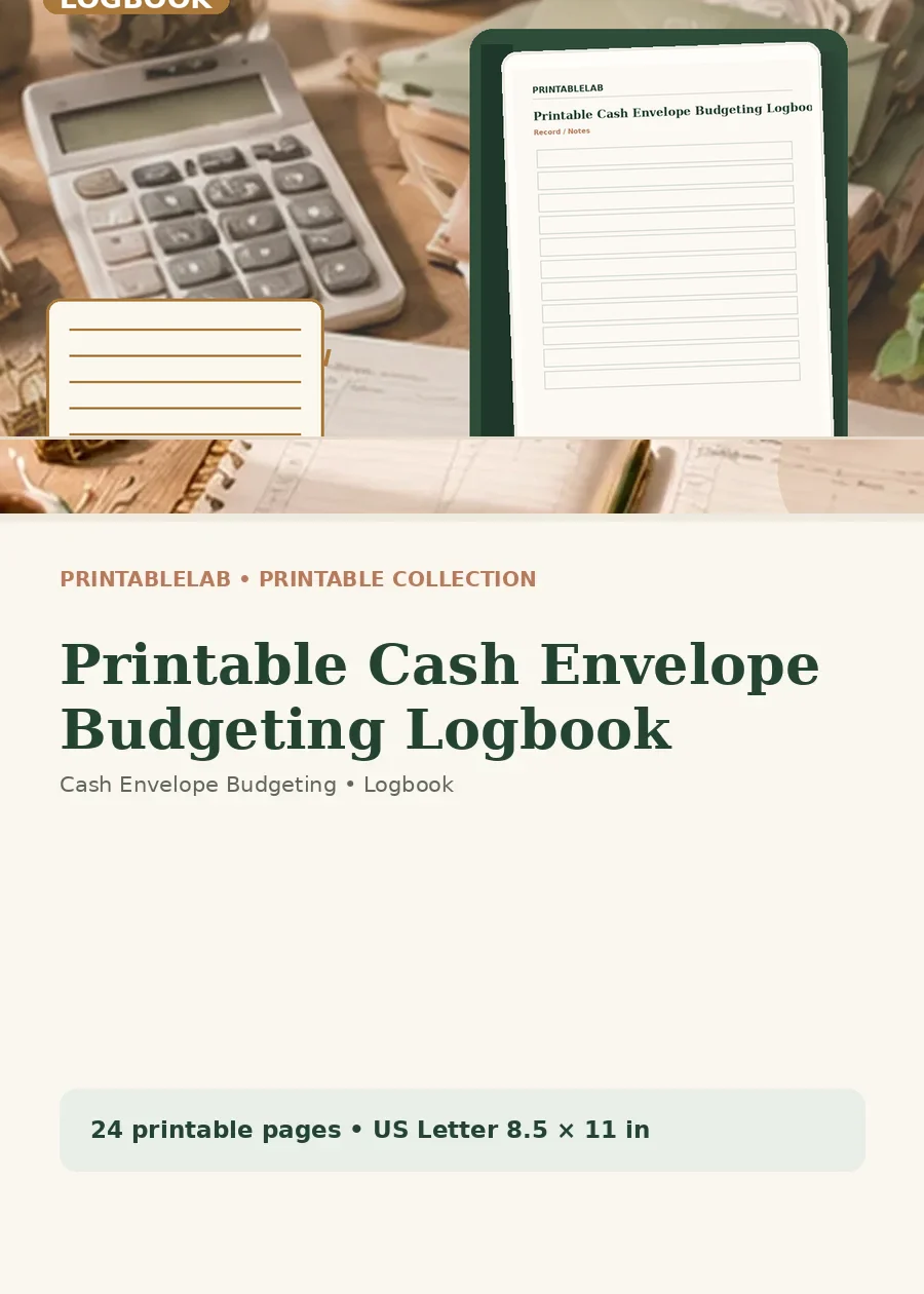 Printable Cash Envelope Budgeting Logbook cover