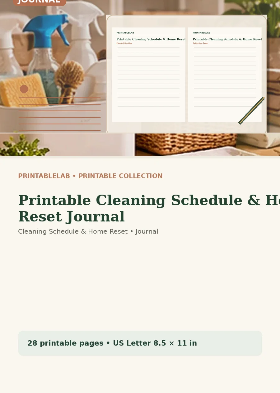 Printable Cleaning Schedule & Home Reset Journal cover