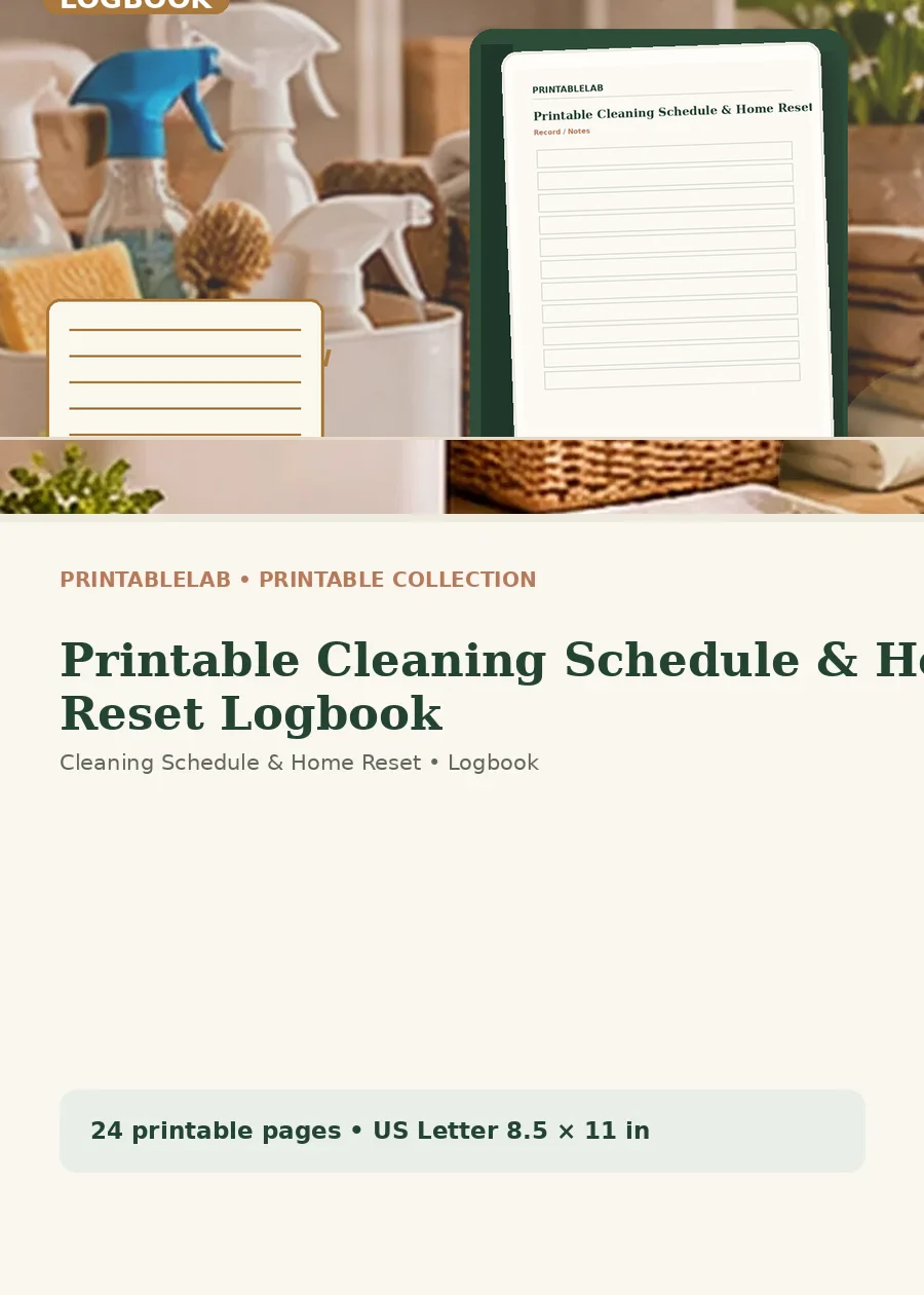 Printable Cleaning Schedule & Home Reset Logbook cover
