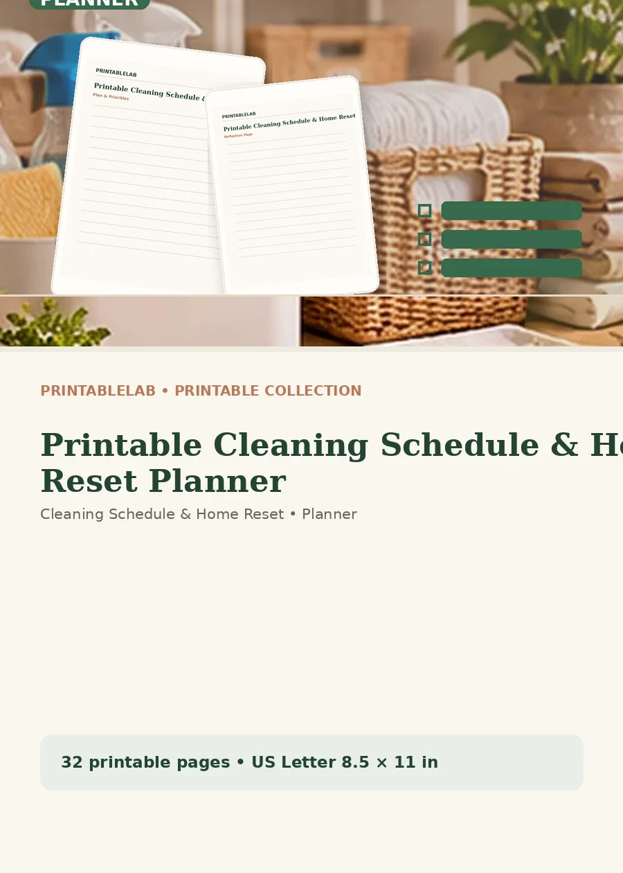 Printable Cleaning Schedule & Home Reset Planner cover