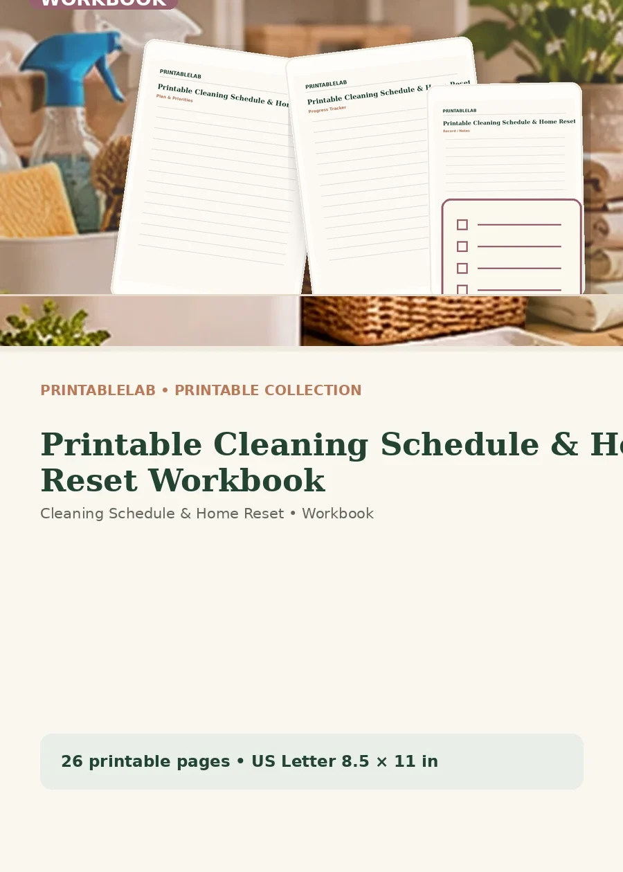 Printable Cleaning Schedule & Home Reset Workbook cover